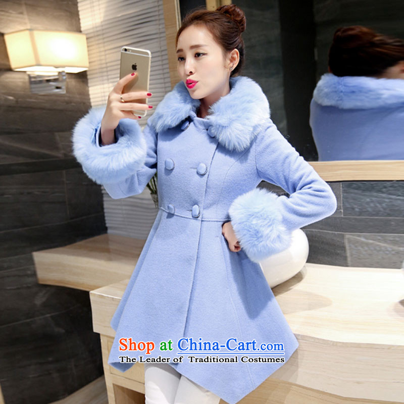 Meijia Garment 2015 autumn and winter in new long with collar coats jacket water? 8032 Blue M meijia garment (MEIJIAYI) , , , shopping on the Internet