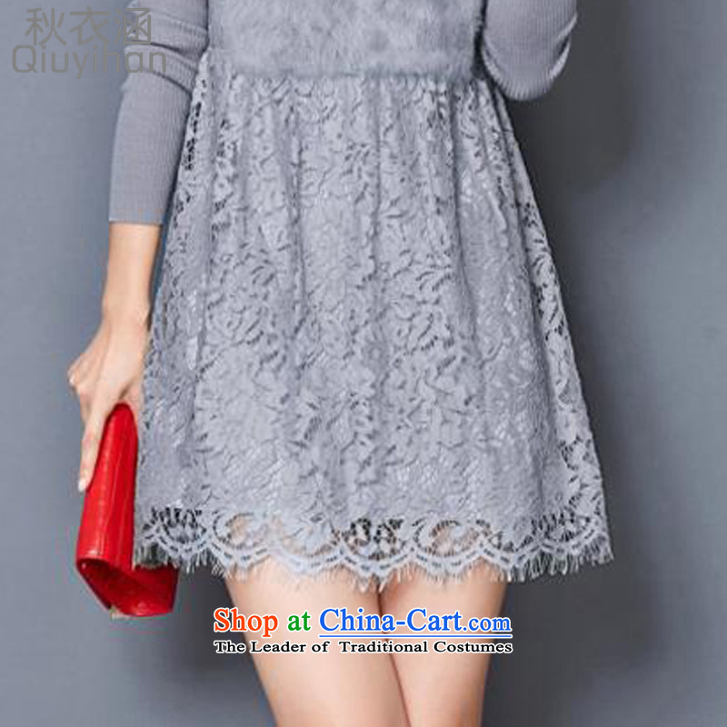 Adam Cheng Yi covered by the 2015 autumn and winter new MM thick Korean Sau San video thin stitching lace in long-sleeved long thick plus the skirt wear wool sweater 6,843 All Ranks Light Gray Autumn Yi covered by XXXL, shopping on the Internet has been pressed.