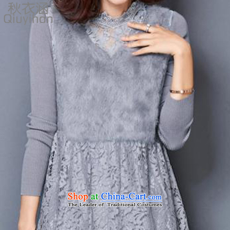 Adam Cheng Yi covered by the 2015 autumn and winter new MM thick Korean Sau San video thin stitching lace in long-sleeved long thick plus the skirt wear wool sweater 6,843 All Ranks Light Gray Autumn Yi covered by XXXL, shopping on the Internet has been pressed.