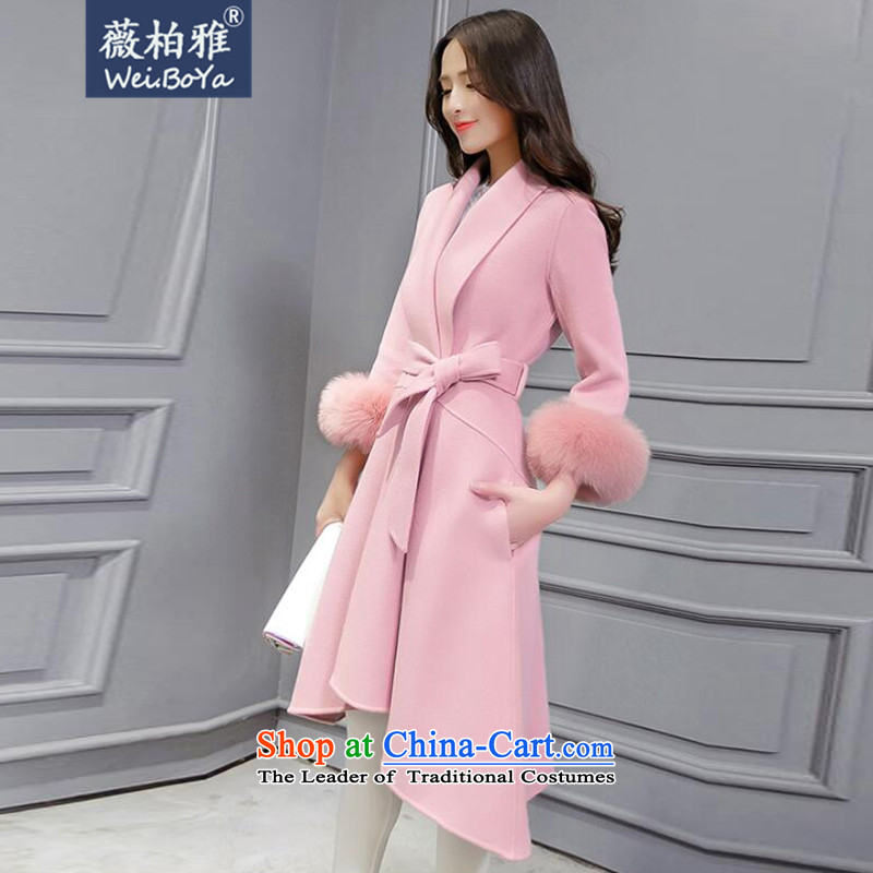 Ms Audrey Eu Bai Ya2015 winter new Korean fashion v-neck autumn and winter coats that? long hair? jacket 6690 Sau San rouge tonerXL