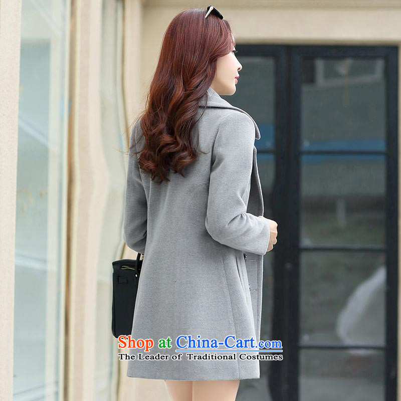 8Pak 2015 autumn and winter new products in Korean long long-sleeved lapel Sau San video thin coat of gross temperament? jacket female navy blue , L, 8P , , , shopping on the Internet