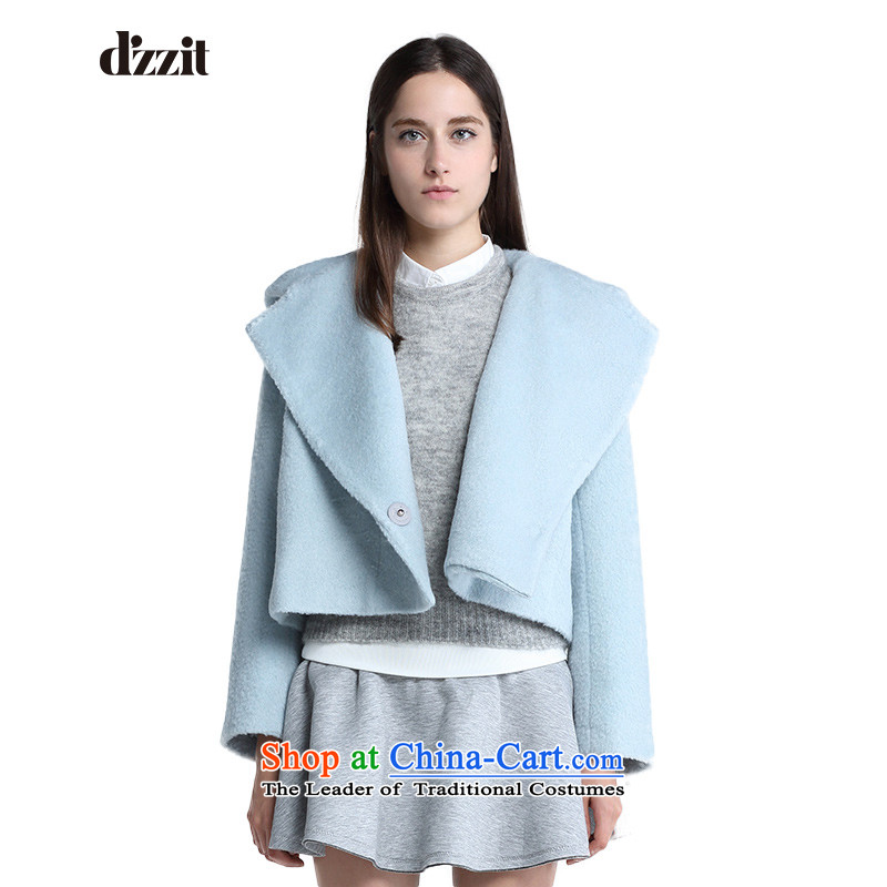 In winter, of d'zzit loose side marker-wool coat cap design short 354G199 light green blue160S