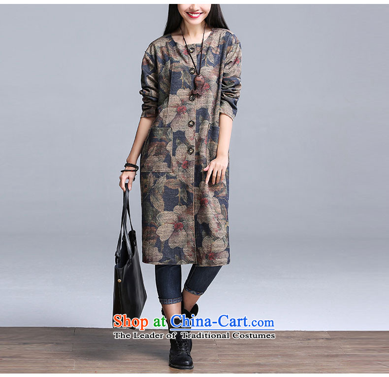 Equipment Yi arts retro larger female round-neck collar loose stamp cardigan jacket blue L picture, prices, brand platters! The elections are supplied in the national character of distribution, so action, buy now enjoy more preferential! As soon as possible.