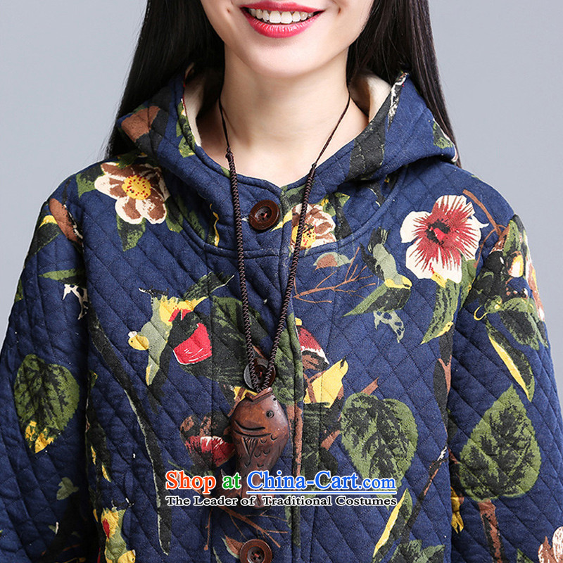 The Korean version of large equipment yi code in women's long folder cotton loose stamp Hoodie Blue M Equipment Yi (PUYI APPAREL) , , , shopping on the Internet