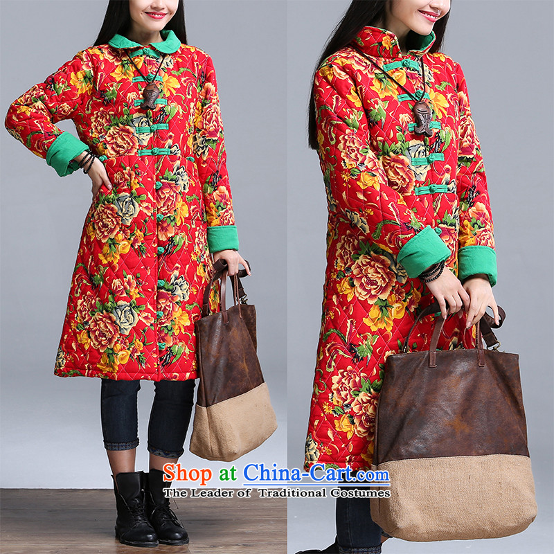 2015 winter clothing Korea MEISUDI version of large numbers of ethnic women detained suit in the Disc retro long jacket, loose video thin cotton waffle warm red 2XL Photo, prices, brand platters! The elections are supplied in the national character of distribution, so action, buy now enjoy more preferential! As soon as possible.