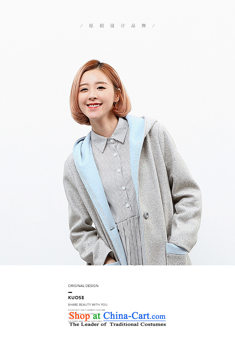 Wide Color Gamut 2015 autumn and winter new Korean Woman knocked over the medium to longer term, embroidered color thick with cap?? Jacket coat gross blue spell gray S picture, prices, brand platters! The elections are supplied in the national character of distribution, so action, buy now enjoy more preferential! As soon as possible.
