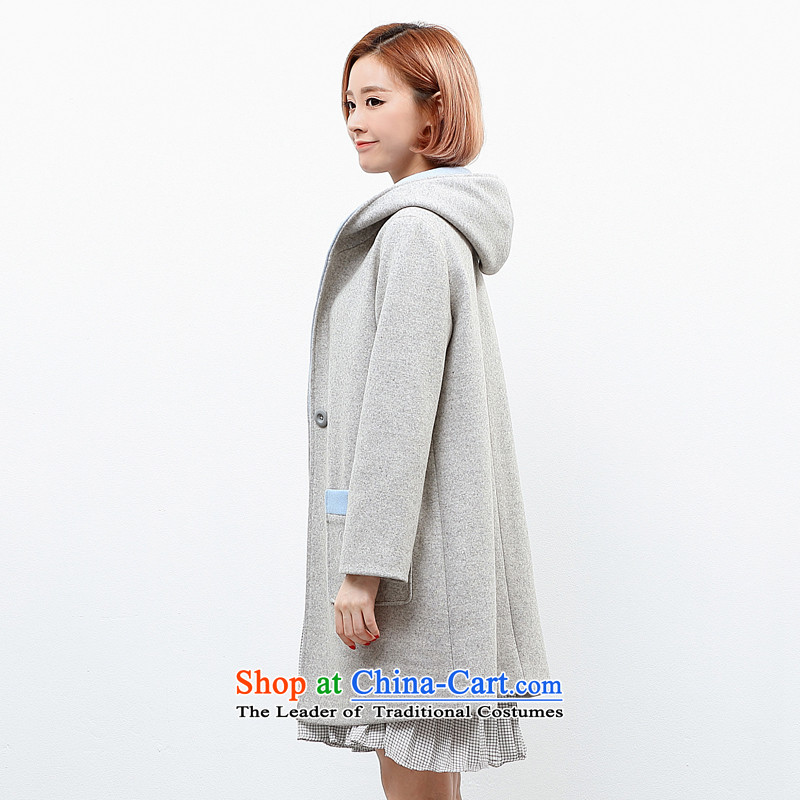 Wide Color Gamut 2015 autumn and winter new Korean Woman knocked over the medium to longer term, embroidered color thick with cap?? Jacket coat gross blue spell gray color (kuose widening S) , , , shopping on the Internet