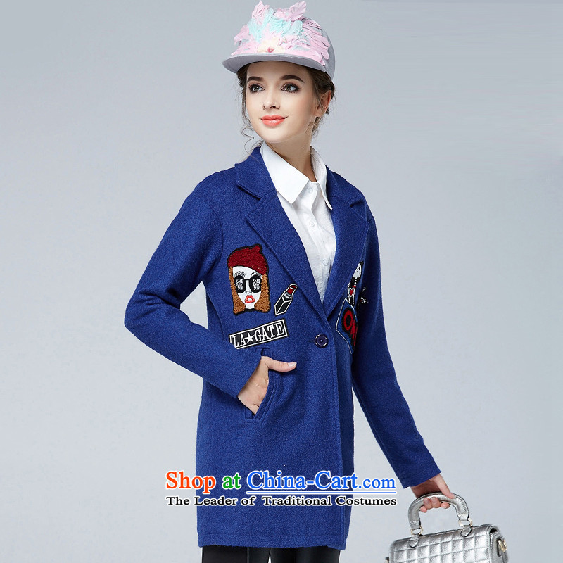 Rui Mei to 2015 to increase the number of women with new Fall/Winter Collections Of Video thin stylish thick lapel cartoon decals wool coat jacket N1659? 3XL, Rui Mei be blue (RIUMILVE) , , , shopping on the Internet