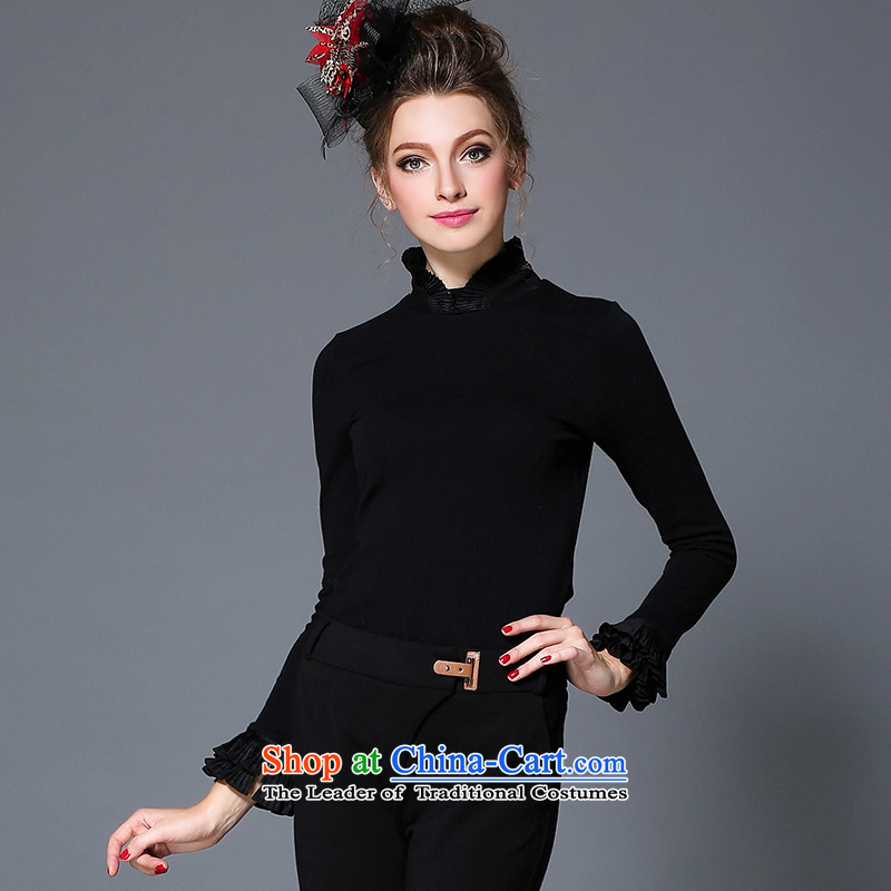 The Ni dream high-end large European and American Women 2015 winter new thick mm aristocratic wind billowy flounces long-sleeved shirt, forming the Sau San video G-q360 black 5XL, T-shirt girl of her dream , , , shopping on the Internet