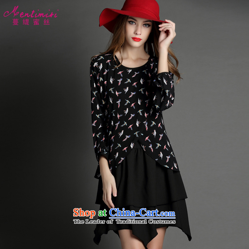 Overgrown Tomb economy honey population large European and American women thick MM autumn and winter to increase two stamp long-sleeved false dresses2030Black Large 3XL code around 922.747 160
