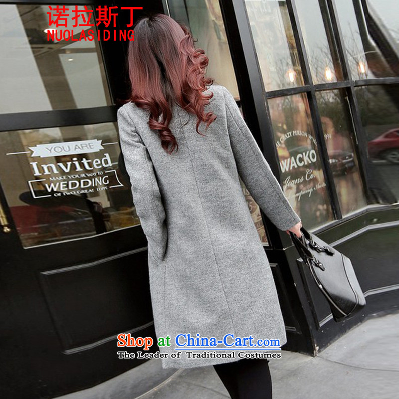 Noras Ding 2015 autumn and winter new Korean trendy code women lapel a wool coat in the long hair of Sau San? jacket female plus lint-free gray XL, Noras Ding shopping on the Internet has been pressed.
