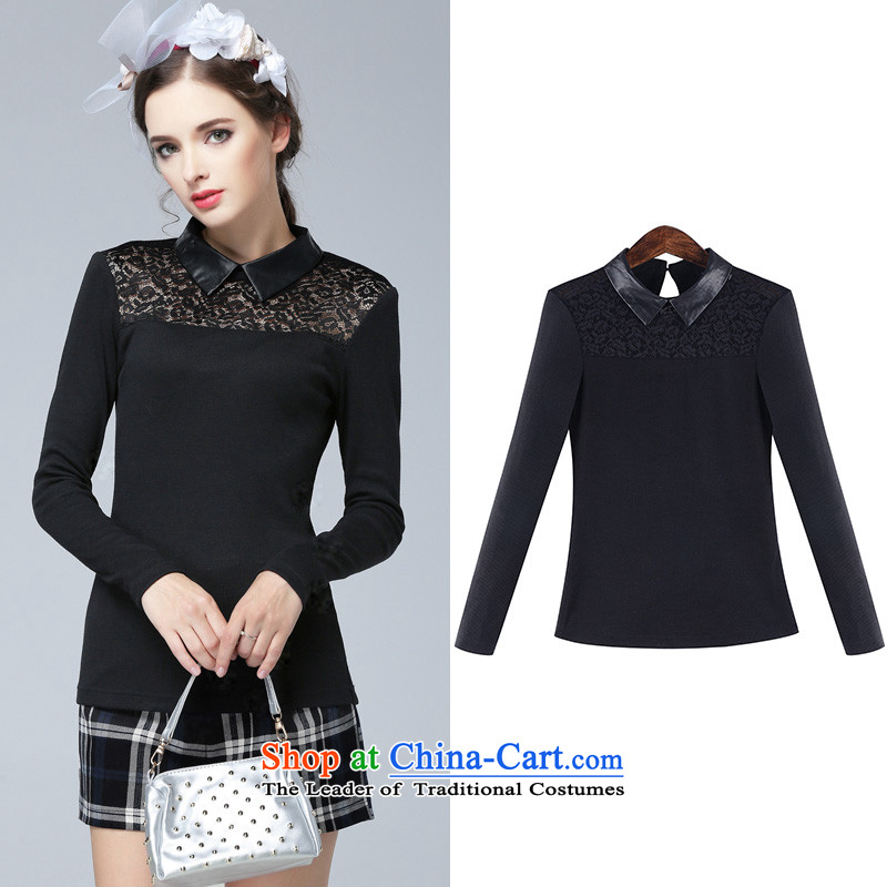 Rui Mei to 2015 to increase the number of women with new Fall/Winter Collections of thick video lapel thin lace stitching engraving long-sleeved shirt N1362 forming the knitting 3XL, Rui Mei be black (RIUMILVE) , , , shopping on the Internet