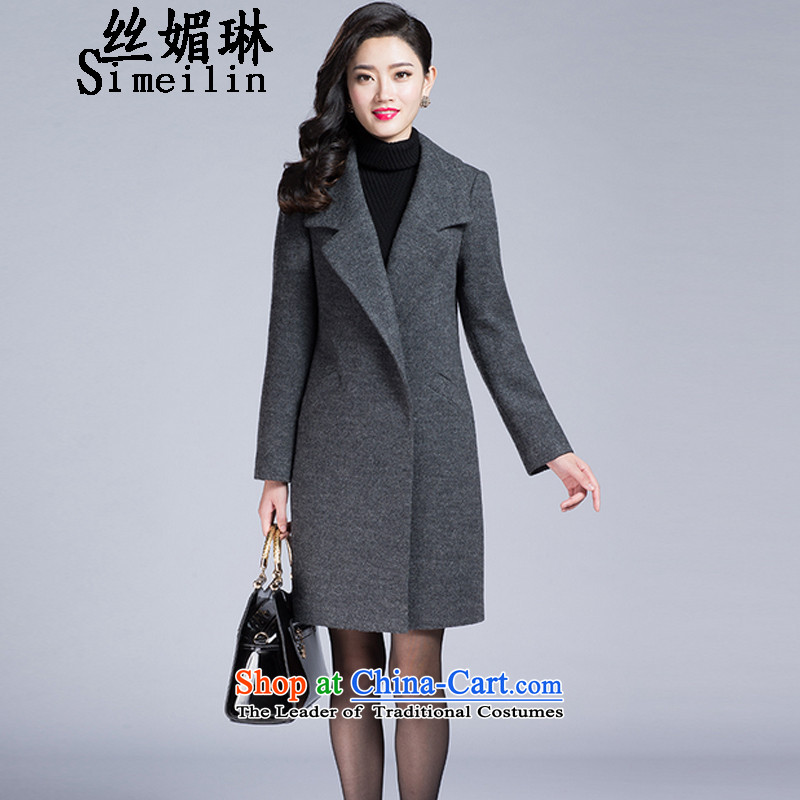 The population of Lin Winter 2015 new women's temperament Sau San Solid Color OL long gross gray jacket??M
