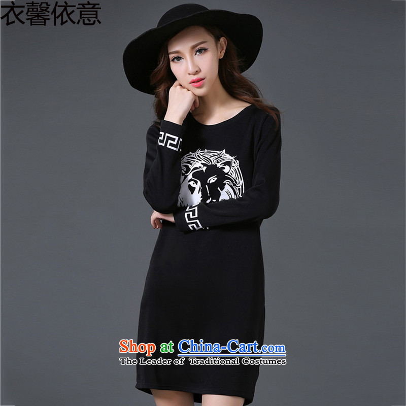 In accordance with the intention to include yi 2015 autumn and winter new large long-sleeved blouses and stamp forming the thick wool dresses female Y403 Cylinder _black XXXXL