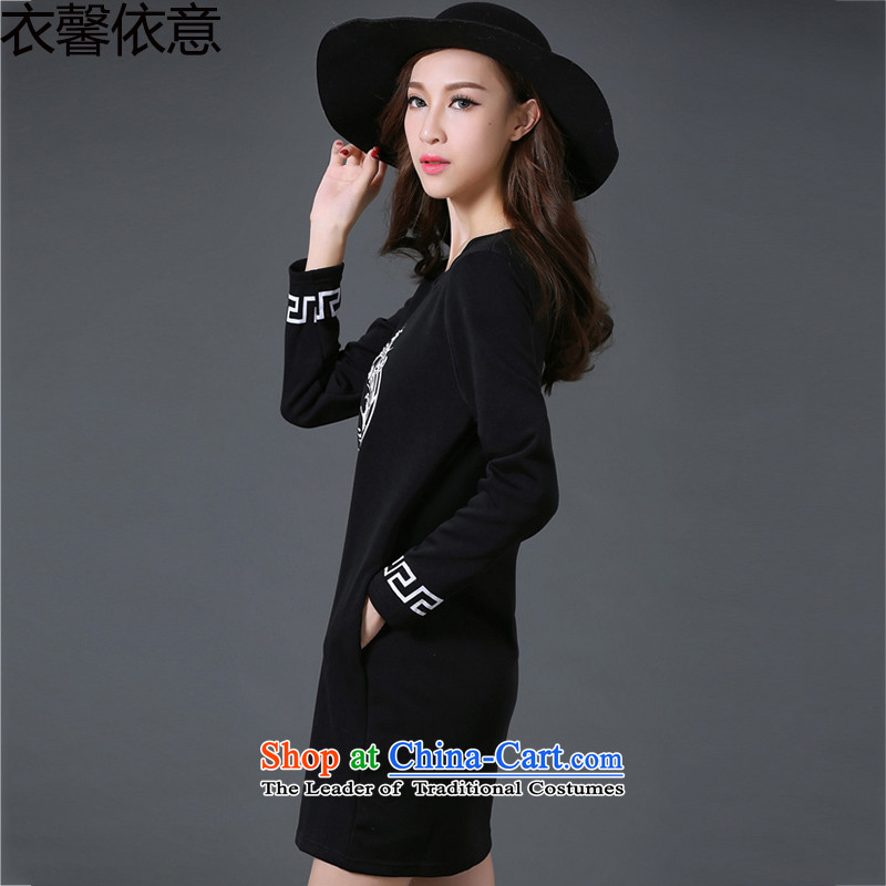 In accordance with the intention to include yi 2015 autumn and winter new large long-sleeved blouses and stamp forming the thick wool dresses female XXXXL, Yi Xin Y403 Cylinder #black in accordance with the intention of online shopping has been pressed.