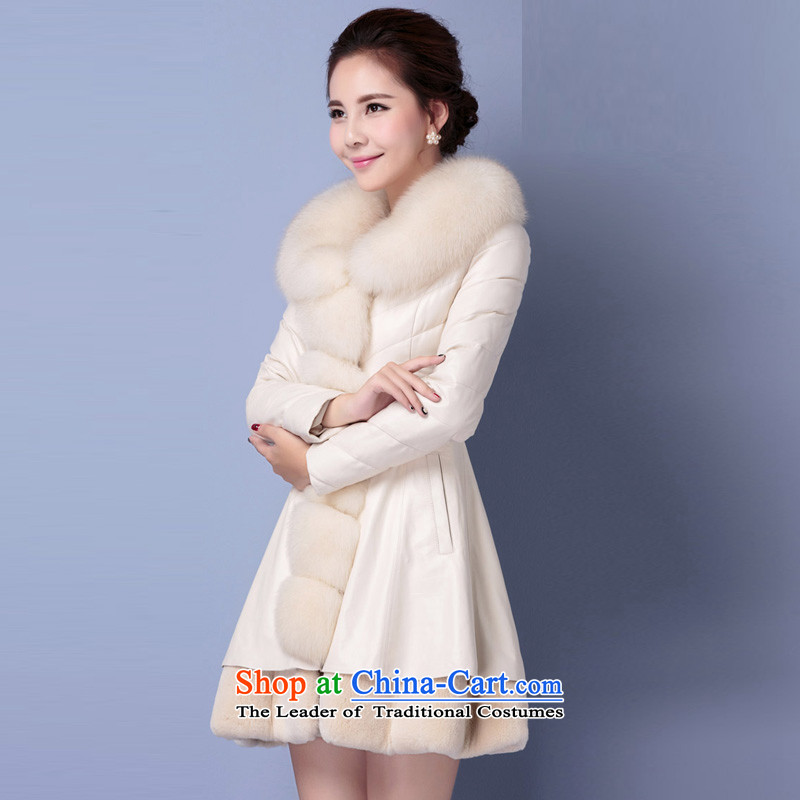 The holy day average 2015 Ying autumn and winter new nagymaros leather garments in the way long feather cotton coat jacket girl S704 m White L, the holy day average.... Ying shopping on the Internet