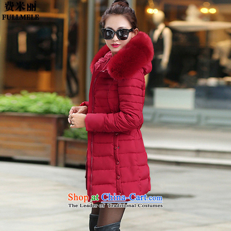 Fee for winter 2015 Millies new and old age are larger female Korean version in the Sau San long nagymaros collar with cap reinforcement downcoat female bourdeaux XL, Fee Millie (fullmele) , , , shopping on the Internet