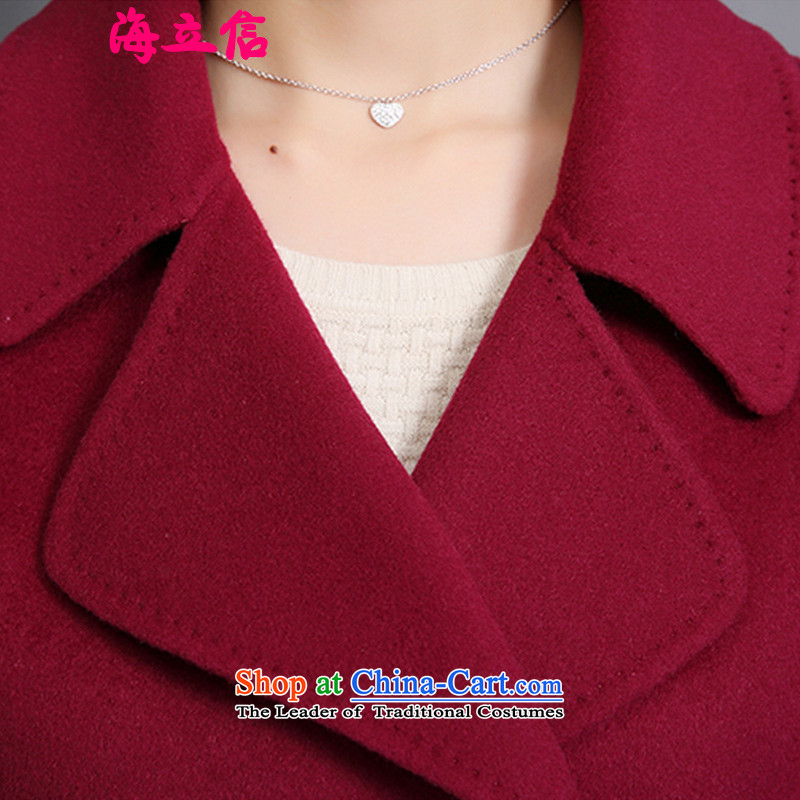 The Sea manual two-sided cashmere overcoat female quality 2015 winter clothing in new long wool? Korean wine red jacket coat Sau San M ALITE Letter , , , shopping on the Internet