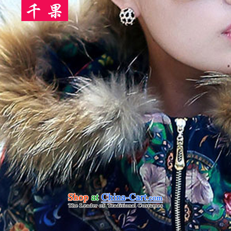 Thousands of fruit thick mm fall/winter collections to increase women's code. Long-plus-thick sweater stamp graphics thin 200 catties jacket thick coat 8823 Antique Flower sister blue 4XL, QIANGUO fruit (thousands) , , , shopping on the Internet