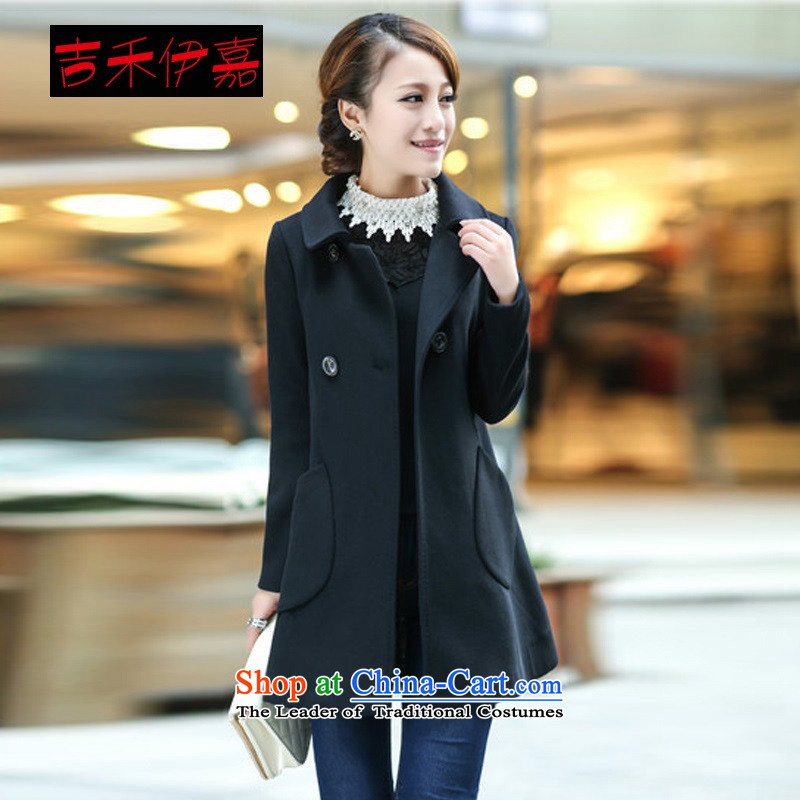 Gil Wo Ika 2015 Fall_Winter Collections new Korean large Cashmere wool a wool coat in long jacket, female, black L
