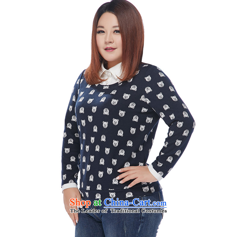 Large msshe women 2015 new winter clothing thick MM stitching shirt collar stamp leave two T-shirts are thick a whole has placed 10 978 blue white flowers 3XL, Susan Carroll, the poetry Yee (MSSHE),,, shopping on the Internet