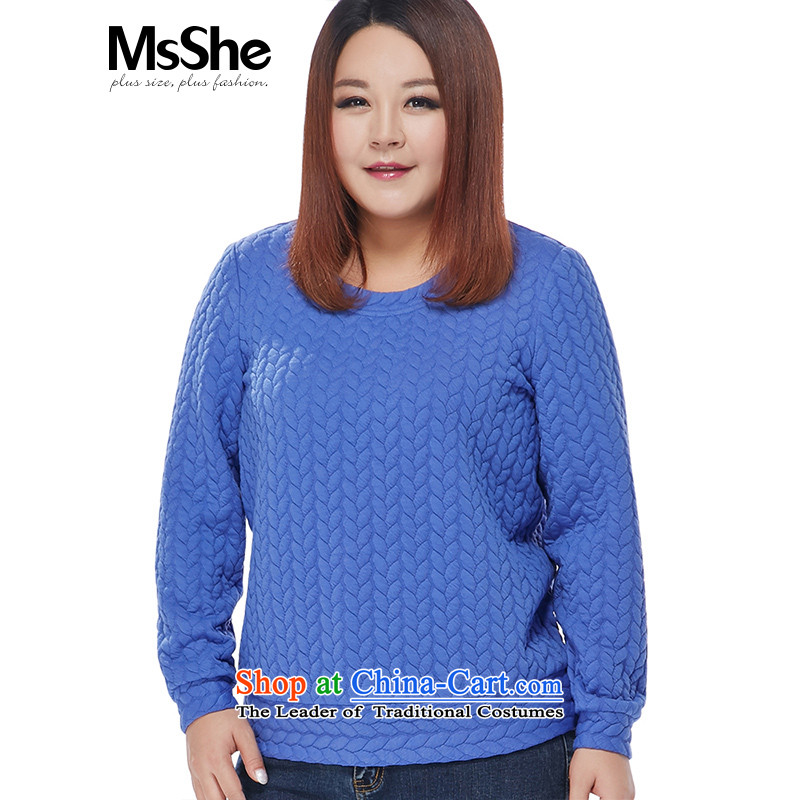 Large msshe women 2015 new winter wheat-round-neck collar jacquard wild thick MM thick 11035 movement sweater blue?4XL