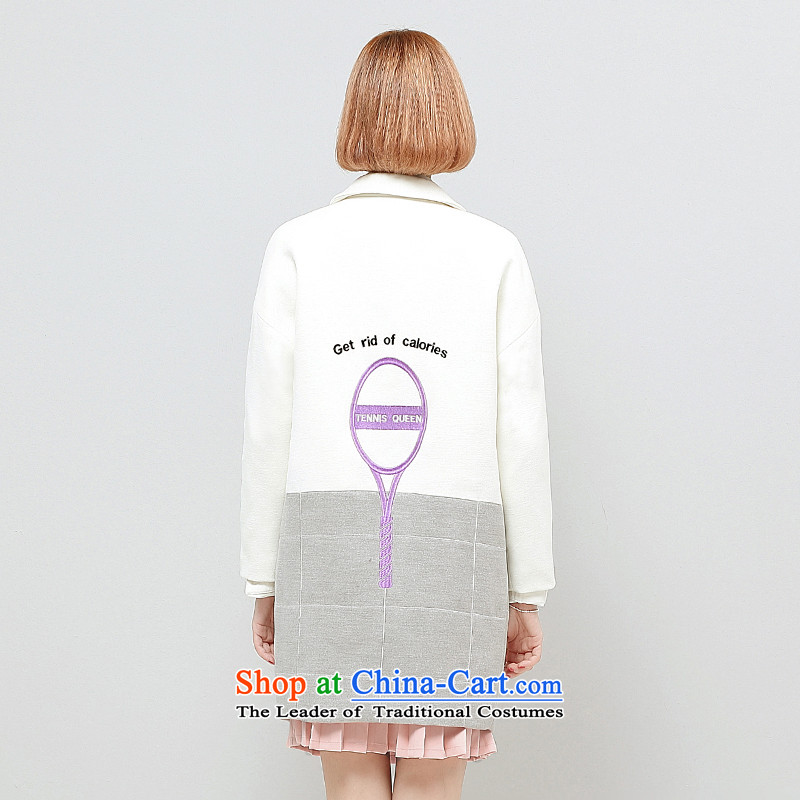 Wide Color Gamut 2015 autumn and winter new Korean Female straight for long-sleeved embroidery suits stitching?? white jacket coat gross spell gray cells , broaden the colors (kuose) , , , shopping on the Internet