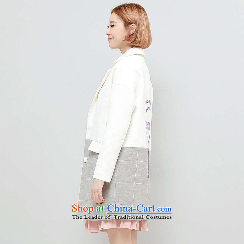 Wide Color Gamut 2015 autumn and winter new Korean Female straight for long-sleeved embroidery suits stitching?? white jacket coat gross spell gray cells , broaden the colors (kuose) , , , shopping on the Internet