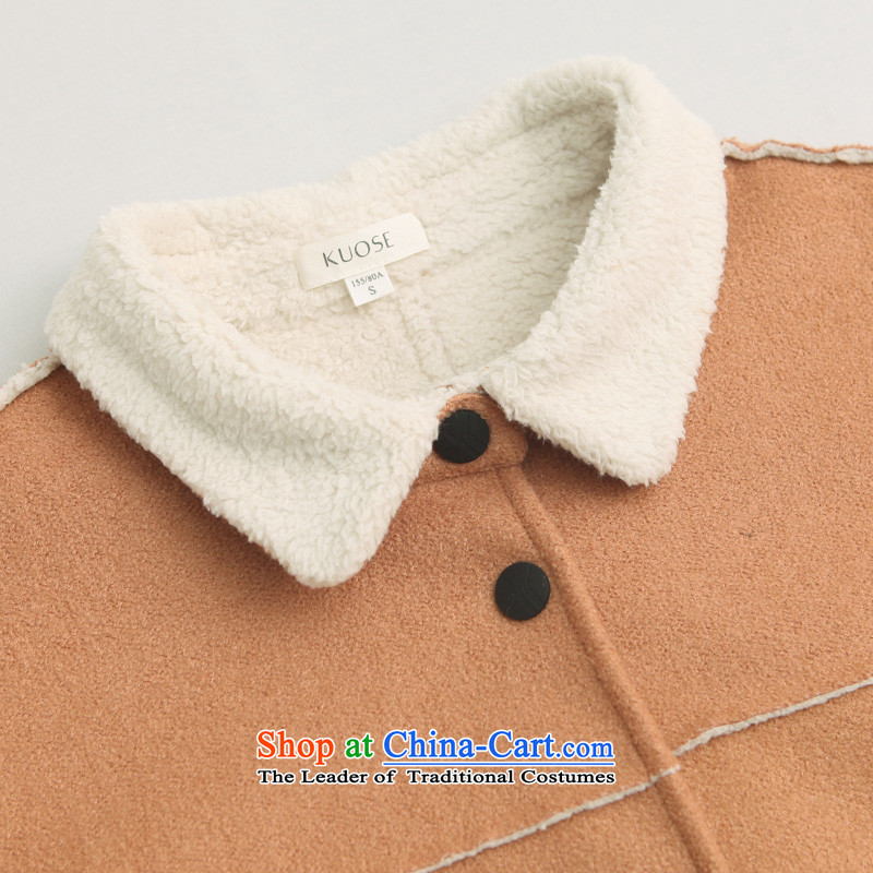 Wide Color Gamut 2015 autumn and winter new Korean female loose stitching Lamb Wool Velvet in long thick?? Jacket coat gross light brown m, Width (kuose) , , , shopping on the Internet