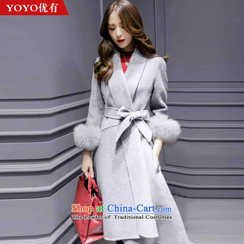 The YOYO optimization with 2015 new urban elegance winter Sau San tether pure color jacket V1798 gross? grayXXL
