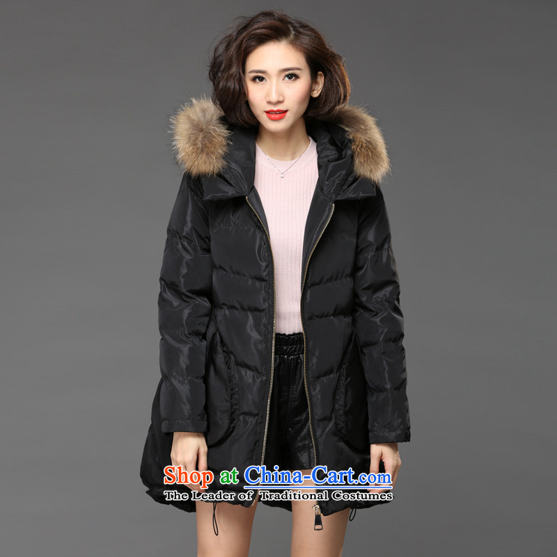 2015 WINTER new thick sister to xl stylish girl in the countrysides video thin long Korean long-sleeved thickened Sau San warm ginned cotton clothing feather cotton coat jacket black?XXXXL recommendations 165-185 catty