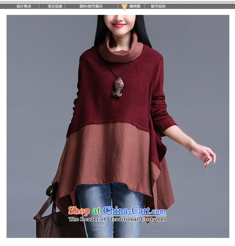 Equipment for autumn and winter clothing new stylish stitching sweater loose cotton linen, forming the high collar shirt female equilateral COAT 6102 wine red XL Photo, prices, brand platters! The elections are supplied in the national character of distribution, so action, buy now enjoy more preferential! As soon as possible.
