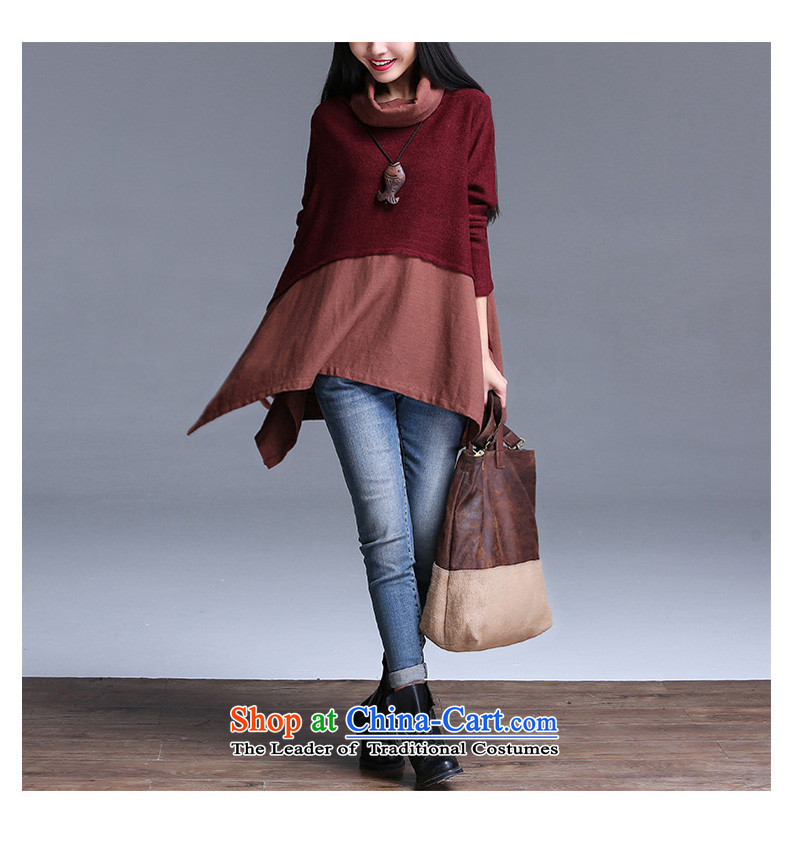 Equipment for autumn and winter clothing new stylish stitching sweater loose cotton linen, forming the high collar shirt female equilateral COAT 6102 wine red XL Photo, prices, brand platters! The elections are supplied in the national character of distribution, so action, buy now enjoy more preferential! As soon as possible.