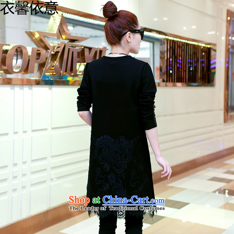 In accordance with the intention to include yi 2015 autumn and winter, new lace stitching loose in forming the long skirt Y407 female black XXXXL, Yi Xin, in accordance with the intention of online shopping has been pressed.