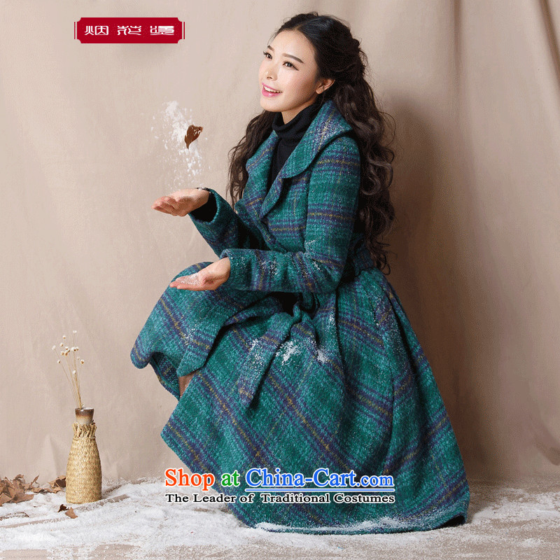Fireworks Hot Winter 2015 new women's body in a compartment literary decorated long coats gross? and bar in blue-green jacketXXXL pre-sale 30 Days