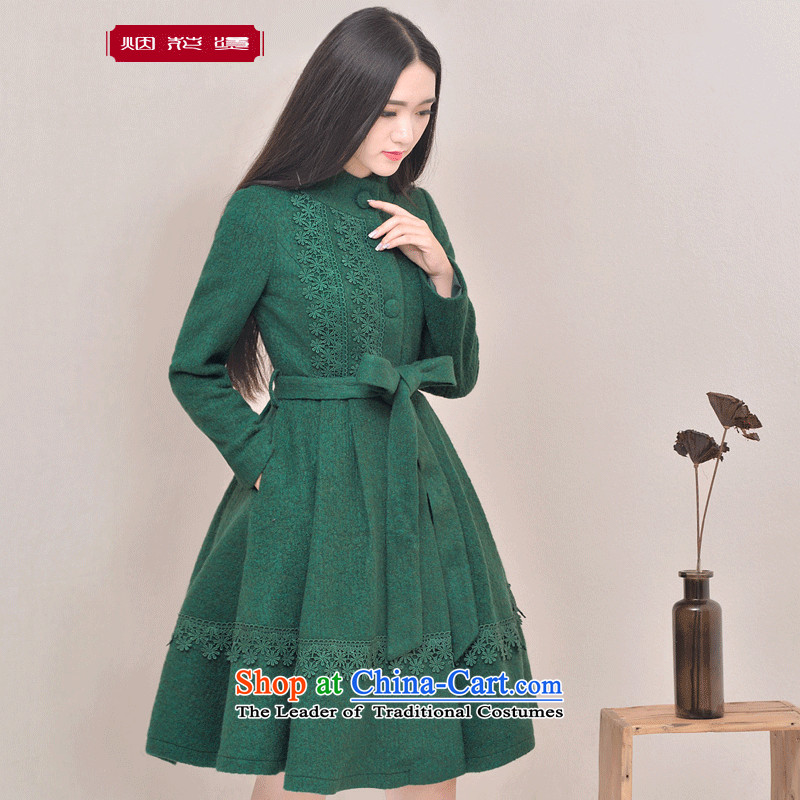 Fireworks Hot Winter 2015 new women's solid color graphics thin hair temperament Sau San Jacket coat bathing in the wind? green?S
