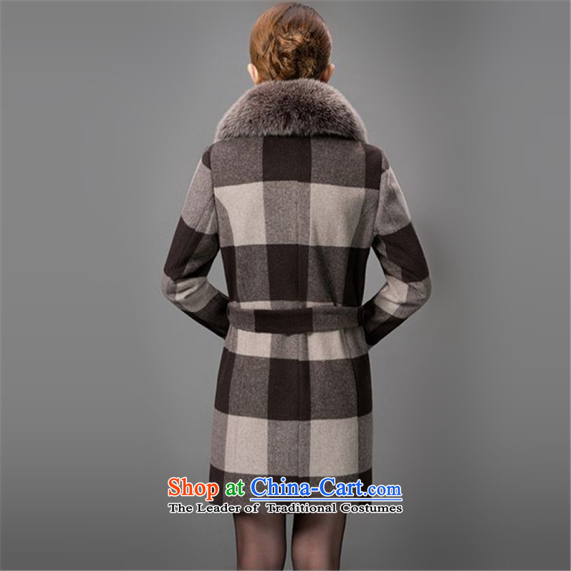 The fox gross collar cashmere MXGUII coats girl in 2015 winter new long wool sweater latticed Sau San?? coats female gray hair and coffee, XL,MXGUII,,, shopping on the Internet