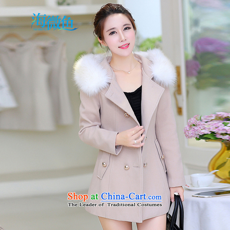 The sea fish in Sau San long micro) with cap thick hair? 2015 Women's jacket for autumn and winter by new gross for a wool coat 1068 Pink , L, sea-fish , , , shopping on the Internet