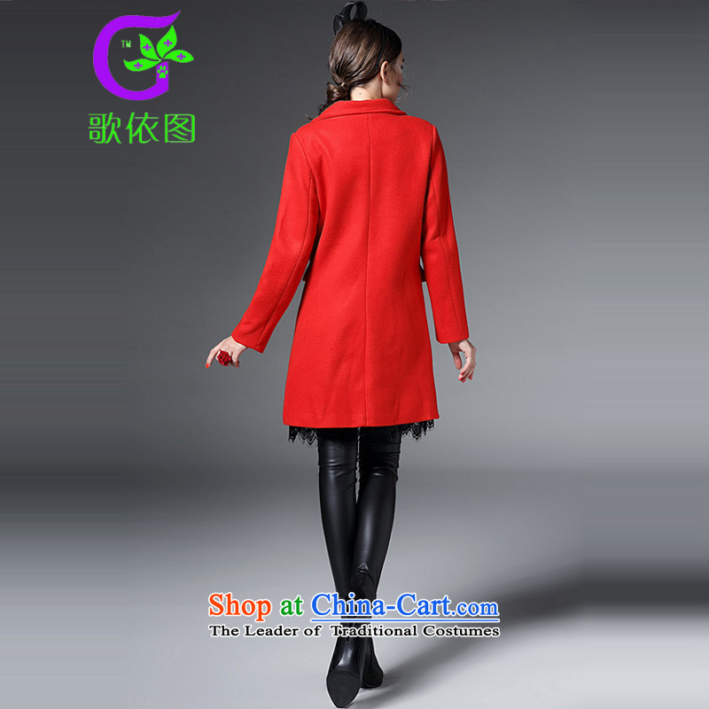 In accordance with the Diagram 2015 songs autumn and winter new western style lapel cartoon embroidery long wool coat jacket female A51333? orange M, in accordance with the diagram has been pressed song shopping on the Internet