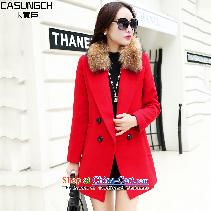 Card Lion Statistics 2015 autumn and winter in New Long Korean female jacket coat gross? MN8888 RED M