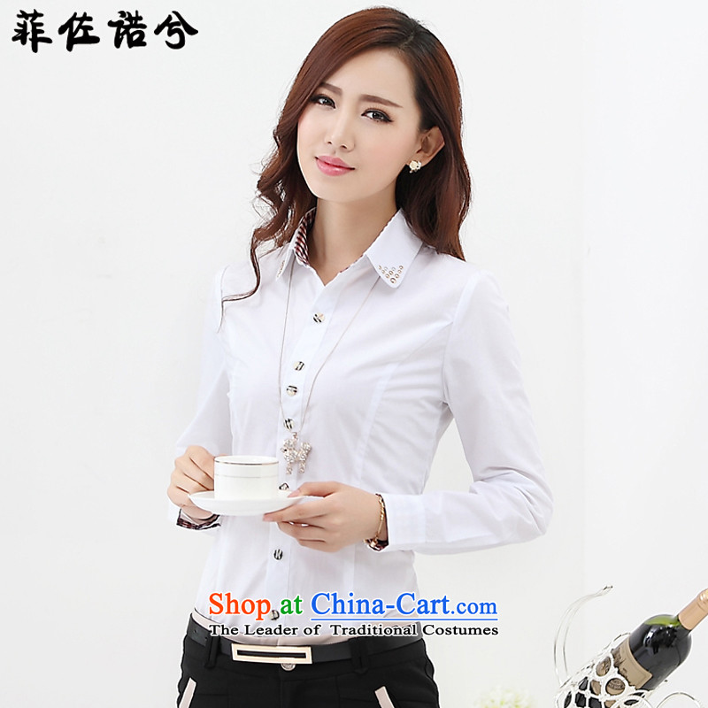 The officials of the fuseau larger female plus lint-free long-sleeved shirt collar up hot-thick drill to xl attire?6XL white shirts