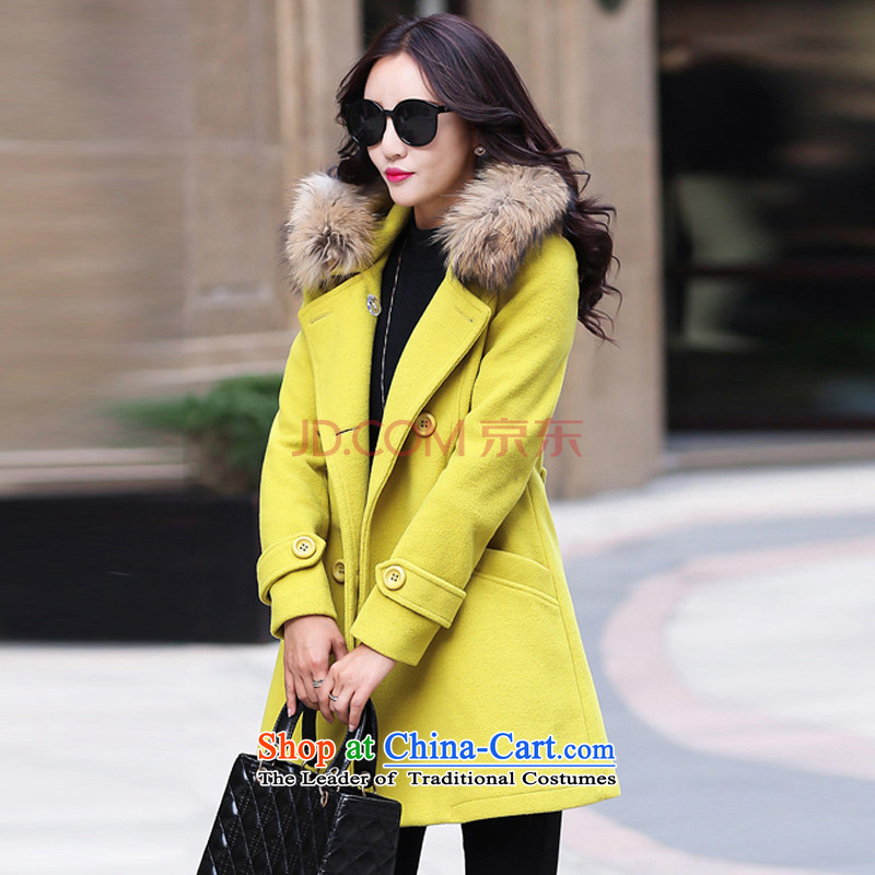 The new paragraph to the Winter 2015 Korea Women's version of large numbers of women in the gross? jacket long hair collar cap Sau San a wool coat fluorescent green valley is XXL, QIAOYIGU (shopping on the Internet has been pressed.)