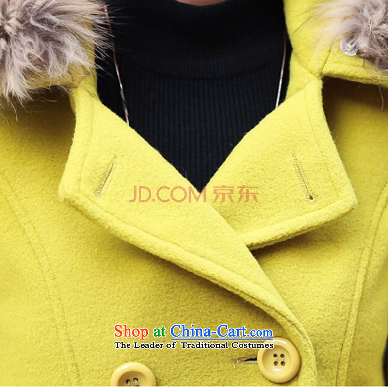 The new paragraph to the Winter 2015 Korea Women's version of large numbers of women in the gross? jacket long hair collar cap Sau San a wool coat fluorescent green valley is XXL, QIAOYIGU (shopping on the Internet has been pressed.)