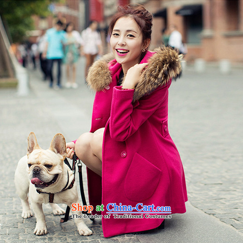 Statements were made by the autumn of New Lau gross? double-jacket Korean version long overcoat?ap?in RED?M