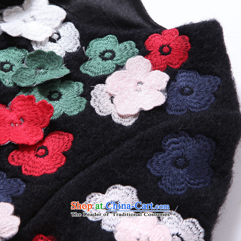 2015 Autumn and winter sea from the new Europe and high-end graphics thin coat embroidered retro loose single row detained wool coat female B1710W? Black Sea wing (seaying M) , , , shopping on the Internet