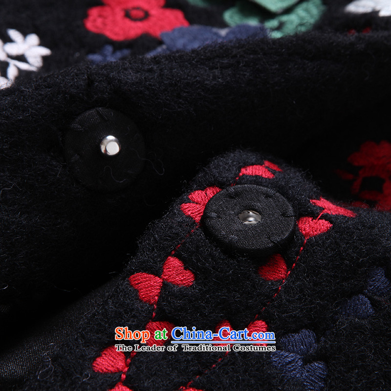 2015 Autumn and winter sea from the new Europe and high-end graphics thin coat embroidered retro loose single row detained wool coat female B1710W? Black Sea wing (seaying M) , , , shopping on the Internet