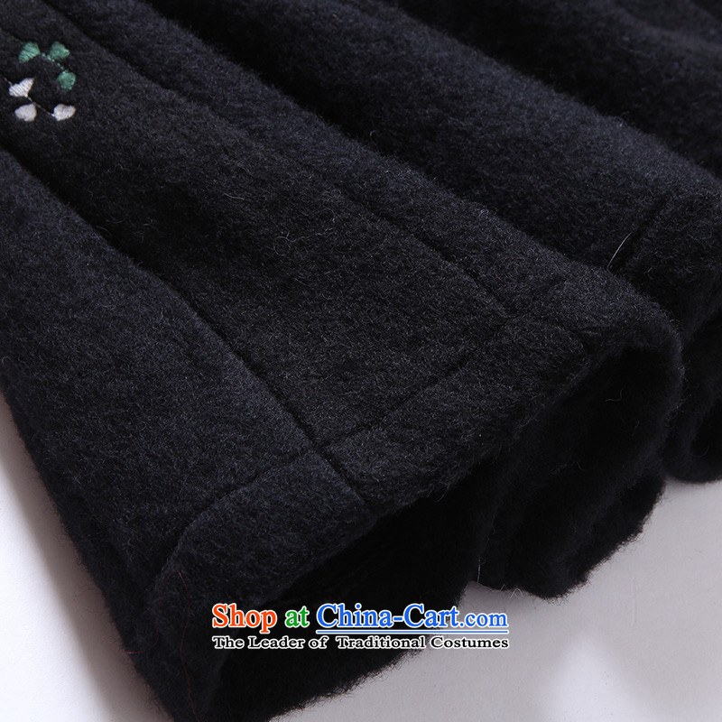 2015 Autumn and winter sea from the new Europe and high-end graphics thin coat embroidered retro loose single row detained wool coat female B1710W? Black Sea wing (seaying M) , , , shopping on the Internet