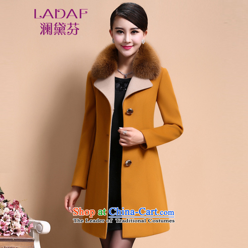 The World 2015 autumn and winter fun Doi New) Long Fox washable wool coat is gross 6305 Yellow XL, World Doi Fen (LANDAIFEN) , , , shopping on the Internet