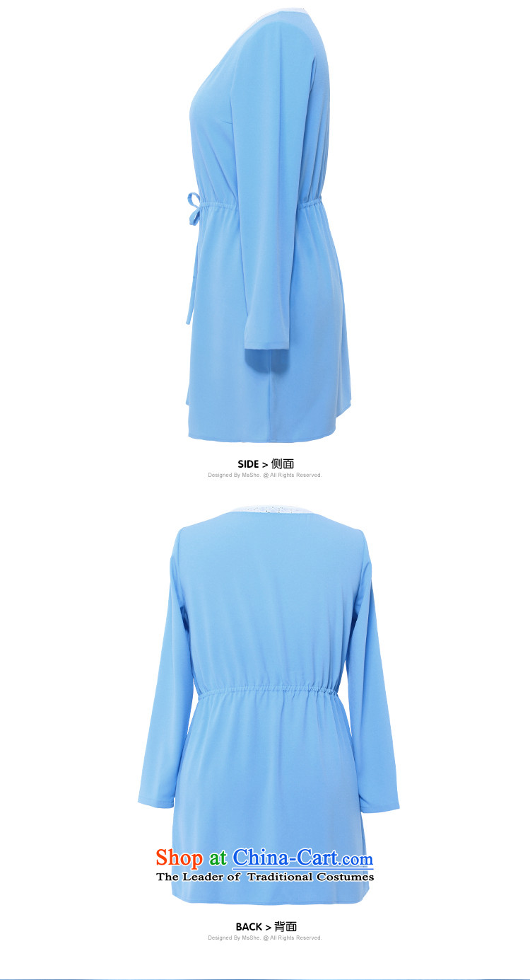 New Load autumn msshe2015 round-neck collar lace stitching larger women in mm thick long skirt the pre-sale of 2,796 blue shirt 5XL- pre-sale to the picture of 12.10, prices, brand platters! The elections are supplied in the national character of distribution, so action, buy now enjoy more preferential! As soon as possible.