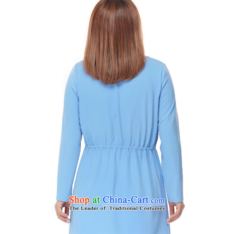 New Load autumn msshe2015 round-neck collar lace stitching larger women in mm thick long skirt the pre-sale of 2,796 blue shirt 5XL- pre-sale to 12.10, the Ms Susan Carroll, Selina Chow (MSSHE),,, shopping on the Internet